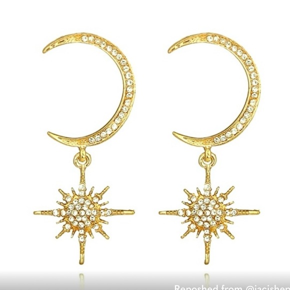 Jewelry - Moon and Star Diamanté Dangle Earrings